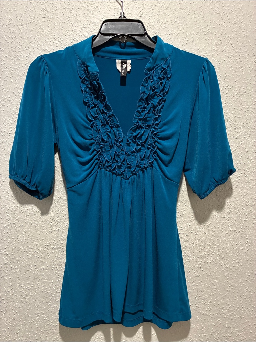 Heart Soul Teal Ruffle V-Neck Blouse